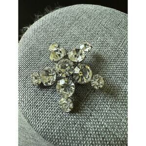 Vtg. Rhinestone Brooch Scatter Pin Clear Glass Crystal Silver Tone Flower Atomic